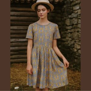 Womens S Pocket Amelia Dress Blue Aztec Zipper Boho Whimsigoth Festival Artsy